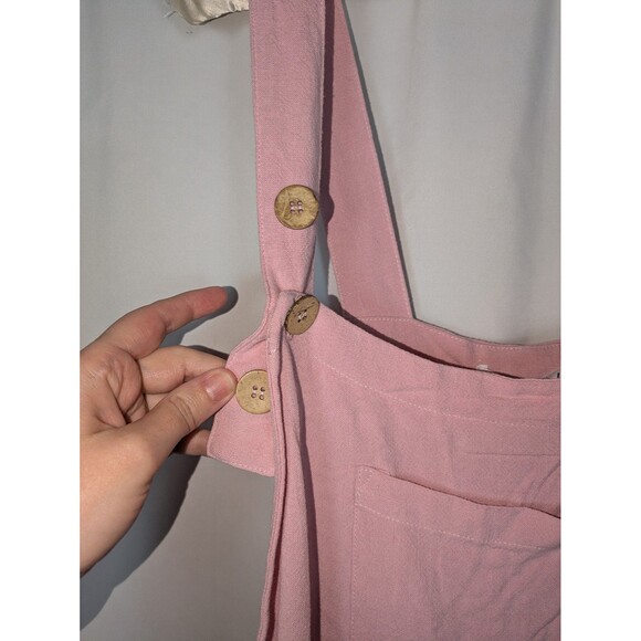 NWT Daceslon Jumpsuit L Women's Pink Adjustable Strap Linen Jumper Bib Overalls - Picture 4 of 8